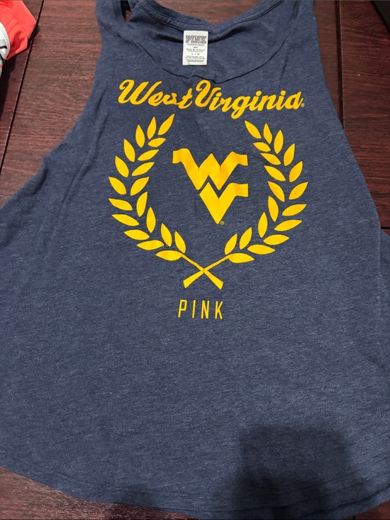 PINK Victoria's Secret Tops - PINK Victoria's Secret Heather Navy Tee with Black Logo